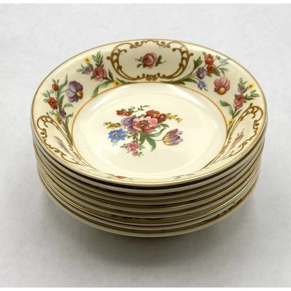 J&G Meakin Reg Sol‎ Registered Soleil Floral Berry Bowls Gold England Set 9
